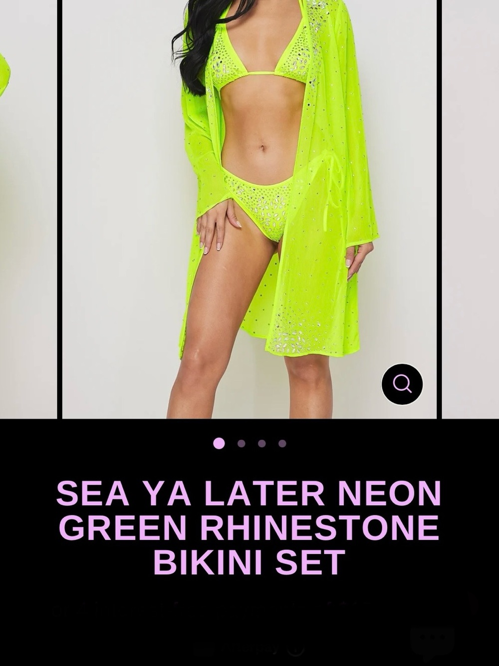 Sea Ya Later Neon Green Rhinestone Bikini Set with Sheer Cover-Up